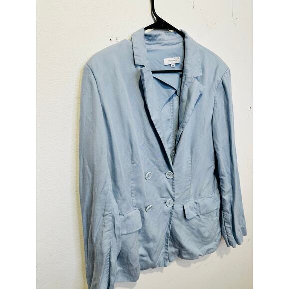 ROSETTA GETTY Light Blue Linen V-Neck Double Breasted Blazer Jacket Size 14 - Picture 12 of 15